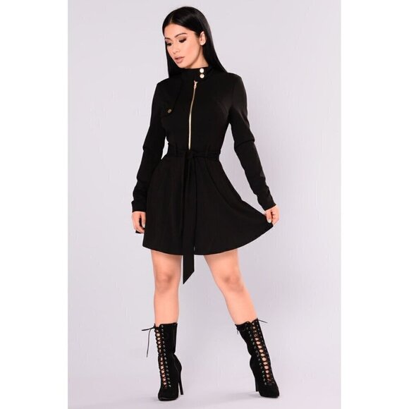 Fashion Nova feeling fancy collar black full zip jacket dress - Picture 1 of 9